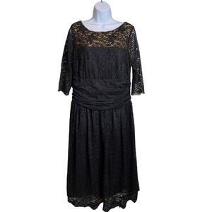 Kiyonna Womens Black Luna Lace Midi Dress Size 1X Special Occasion Elegant Event